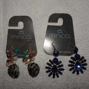 Lot (2) MInicci Dangle Pierced Earrings